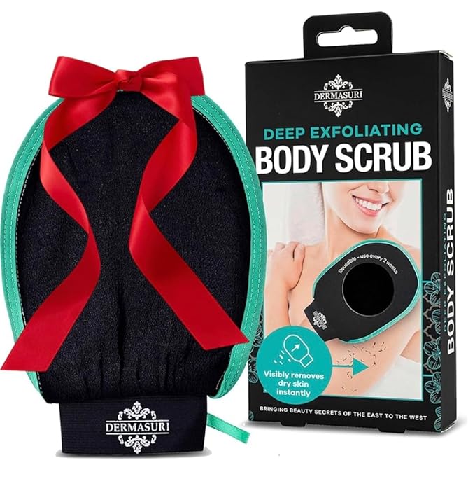 Dermasuri Deep Exfoliating Glove – Korean Exfoliating Body Scrubber for Shower, Buffs Dry & Dead Skin, Keratosis Pilaris Treatment, Body Scrub, Skin Exfoliator for Men & Women, Reusable Teal Mitt