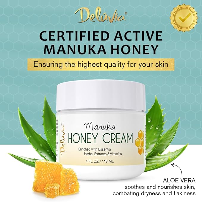 Deluvia Manuka Honey Cream | Hydrating & Soothing Moisturizer Face & Body Lotion | for Sensitive Skin, Eczema, Psoriasis & Dermatitis | 4 ounce 2 Pack