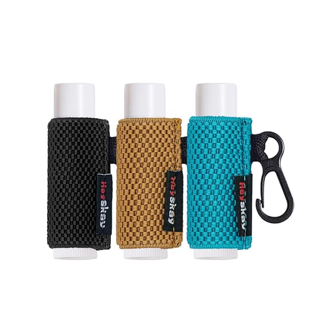 3PCS Lip Balm Holder Sleeves Keychain Sleeves(Black/Brown/Blue)