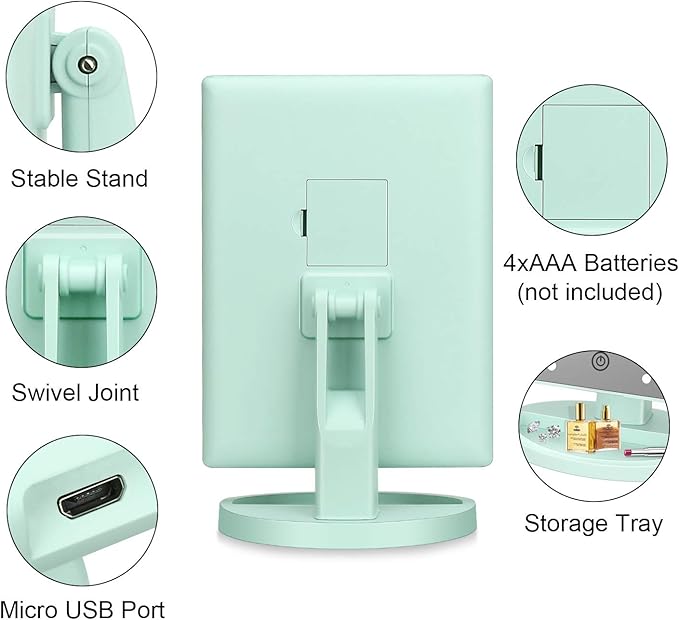 deweisn Tri-Fold Lighted Vanity Tabletop Mount Mirror with 21 LED Lights, Touch Screen and 3X/2X/1X Magnification, Two Power Supply Mode Make up Mirror,Travel Mirror