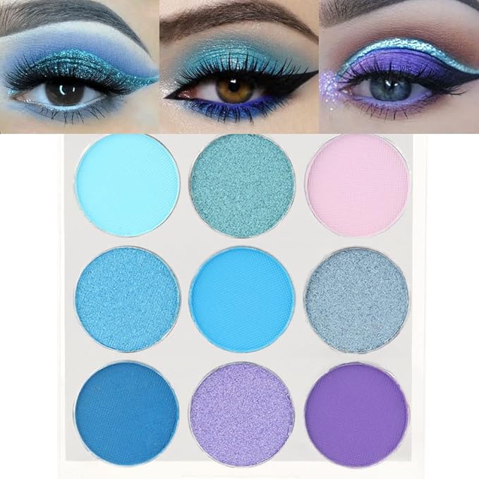 9 Colors Shimmer Matte Blue Eyeshadow Palette.Highly Pigmented
