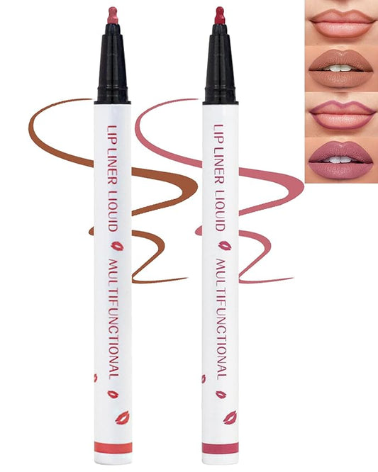 Lip Stain Marker Pen,2 Colors Nude Brown Pink Lip Liner Pencil,Matte Lip Tint Stain Liquid Lipstick,Longlasting Waterproof Precise Chisel Tip Smooth Lipliner,Natural Lip Makeup Gift for Women-05+07