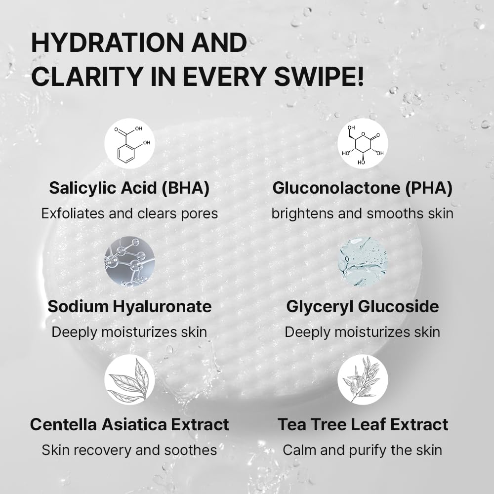 Needly Daily Toner Pad I Exfoliating Pads for Face with BHA & PHA, Deep Hydration, Pore Minimizer for Face, Centella, Tea Tree, High Volume Essence, Extra Large Cotton Pad, Korean Skin Care (80 Pads)