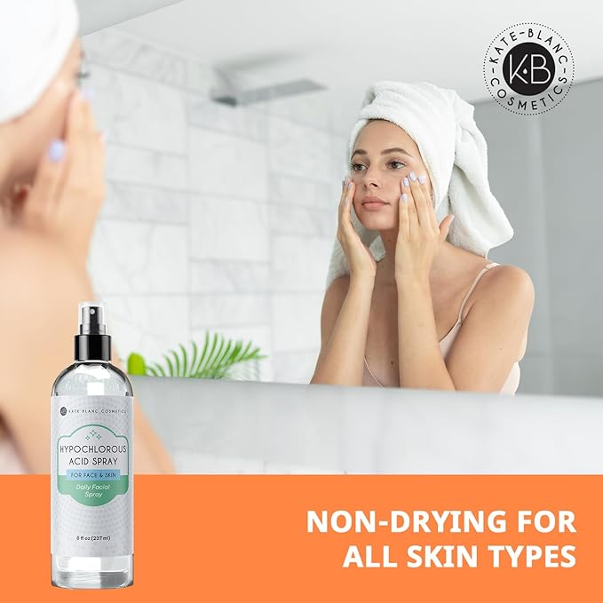 Kate Blanc Cosmetics Hypochlorous Acid Spray for Face and Skin. Gentle Facial Cleanser for Acne-Prone & Sensitive Skin with .02% HOCl (8oz)
