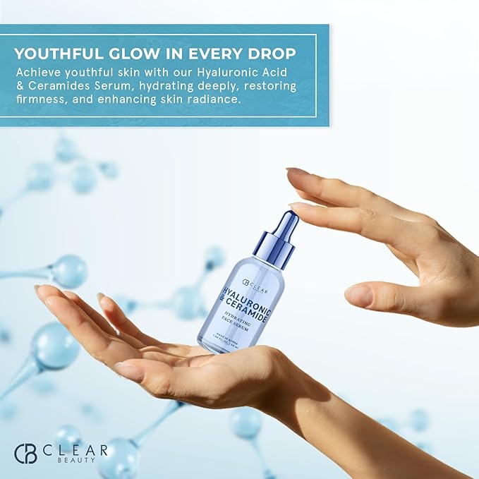 Hyaluronic & Ceramide Facial Serum - Dermatologist Tested, Anti-Aging, Korean Skin Care, Deep Hydration, Plumping & Smoothing - Vegan, Clean Beauty, Cruelty-Free, Non-GMO - 1.69 FL. Oz