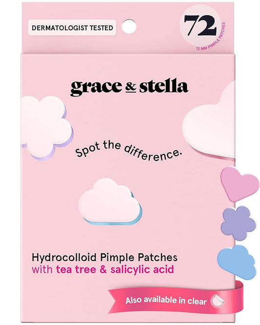 grace & stella Award Winning Pore Strip - Pimple Patches for Face - Hydrocolloid Acne Patches - Absorbs Zits, Reduces Redness - Cute Patches Dermatologist-Tested, Vegan (Multishape, 72 Count)