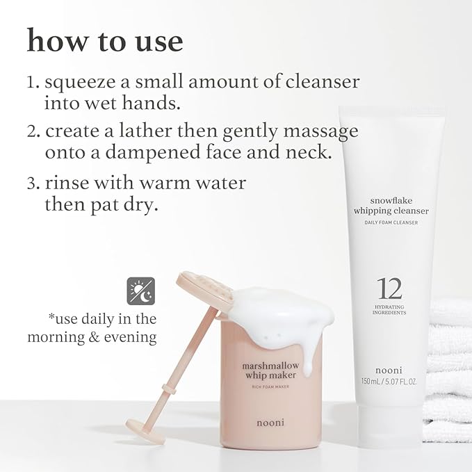 NOONI Face Cleansing - Snowflake Whipping Cleanser | Korean Glass Skin Care, Kbeauty, Facial Wash, Remove Impurities, Purifying, Vegan Whipped Cream, Moisturizing, Sensitive Skin, 5.07 FL Oz x 2ea