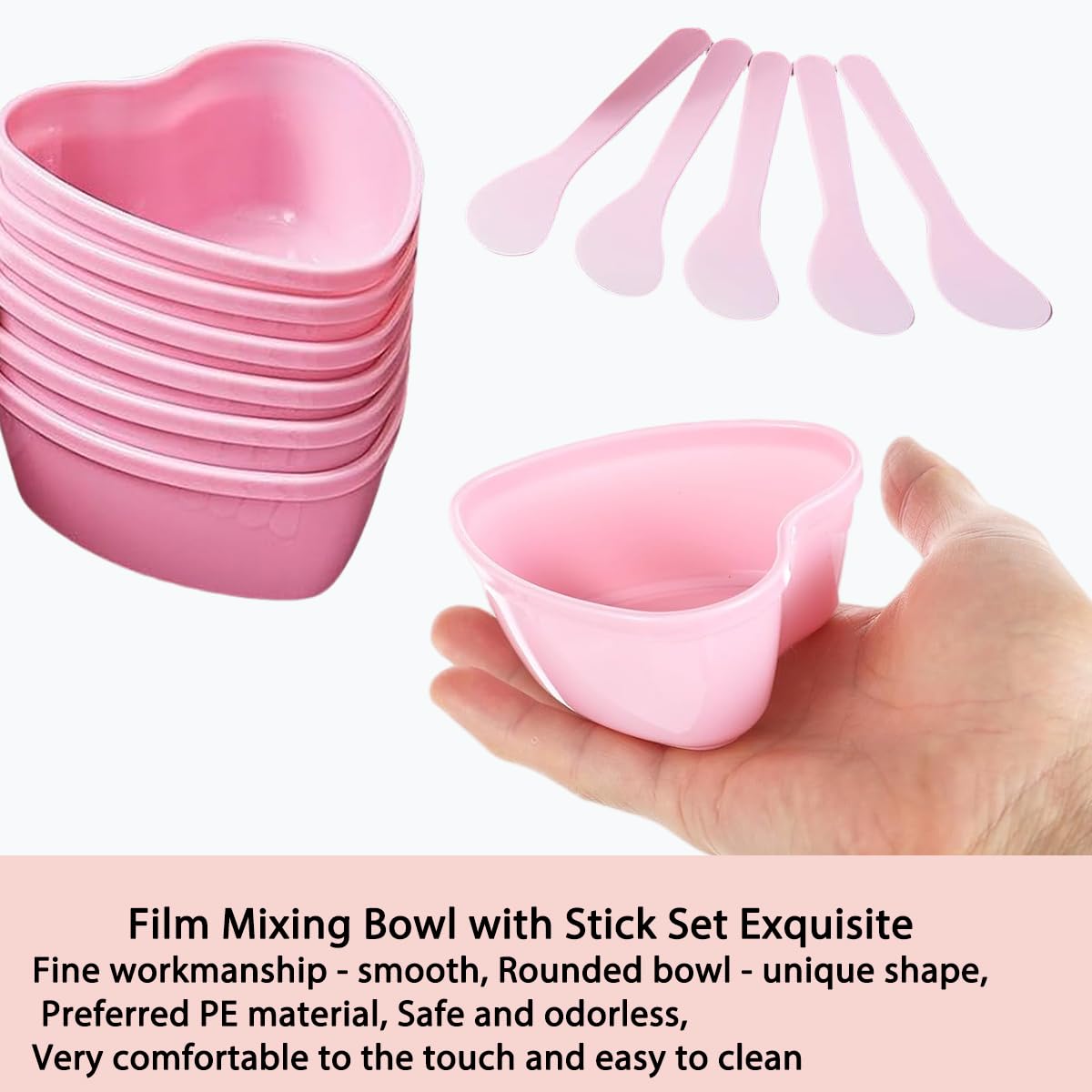 icyhey 5 Pairs Pink Heart-shaped Plastic Facial Mask Mixing Bowls Set with Spatulas - DIY Skincare Mixing Tool Kit, Mud Masks, Home Salon, and Beauty Salon Use, Face Mask Applicator Tool(5Pcs)