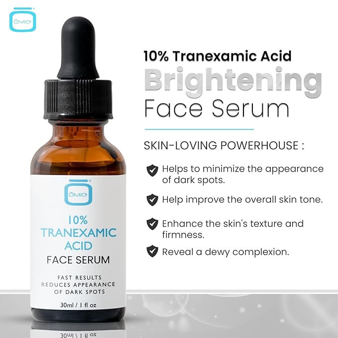 OMIC 10% Tranexamic Acid Serum for Face - 1 fl oz / 30ml - Skin Brightening Serum, For Brown Spots, Even Out Skin Tone - with Hyaluronic Acid, Glycerin, Natural formula