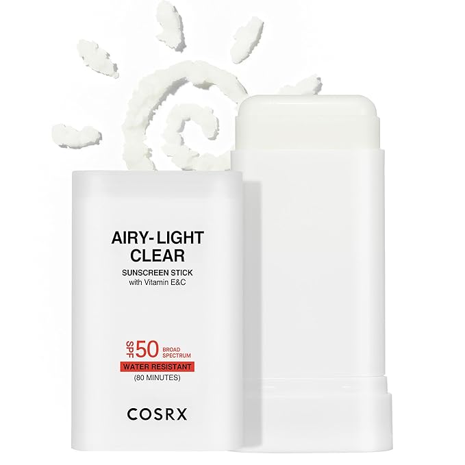 COSRX Airy-Light Clear Sunscreen Stick with Vitamin E & C SPF 50, 0.67 oz, 19g, Lightweight, Travel Essentials, Summer Essentials, Korean Skin Care, Korean Matte Sunscreen for Face