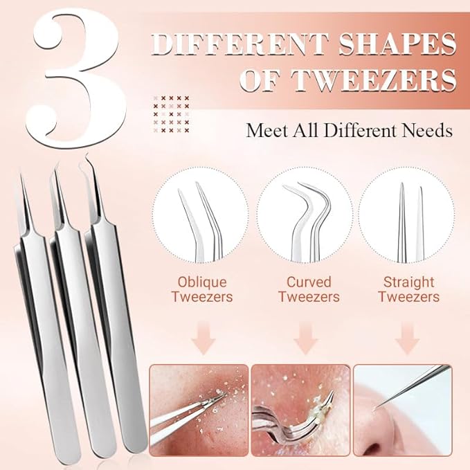 Medical Grade Blackhead Extraction Tool Kit - Blackhead Remover Tool Comedones Extractor Acne Removal Kit for Blemish - Whitehead Popping - 7 Pcs Set Removing for Nose Face Tools (Content 7-Piece Set)