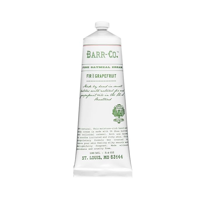 BARR-CO. Fir & Grapefruit Hand & Body Cream, Woody Citrus Scent, Body Cream for Dry Cracked Skin, Suitable for Aging Crepey Skin, Moisturizing Shea Butter Cream, 3.4 oz