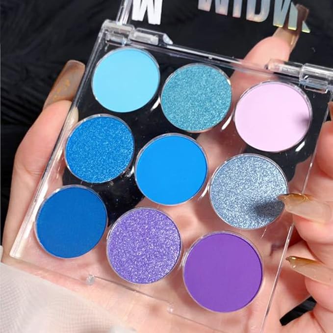 9 Colors Shimmer Matte Blue Eyeshadow Palette.Highly Pigmented