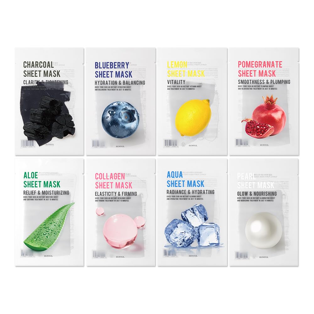 EUNYUL [PACK OF 16 Purity Facial Sheet Mask Pack 16 types Korean Skincare Hydrating & Nourishing & Natural Ingredients for All Skin Type