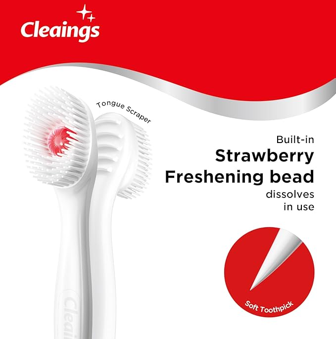 cleaings® Disposable Toothbrushes with Toothpaste Mini Travel Oral Care, 4-in-1 (Mini Brushes+Toothpaste+Tongue Scraper+Pick) Portable for Work,Camping Essentials(Strawberry), 24 Count (Pack of 1)