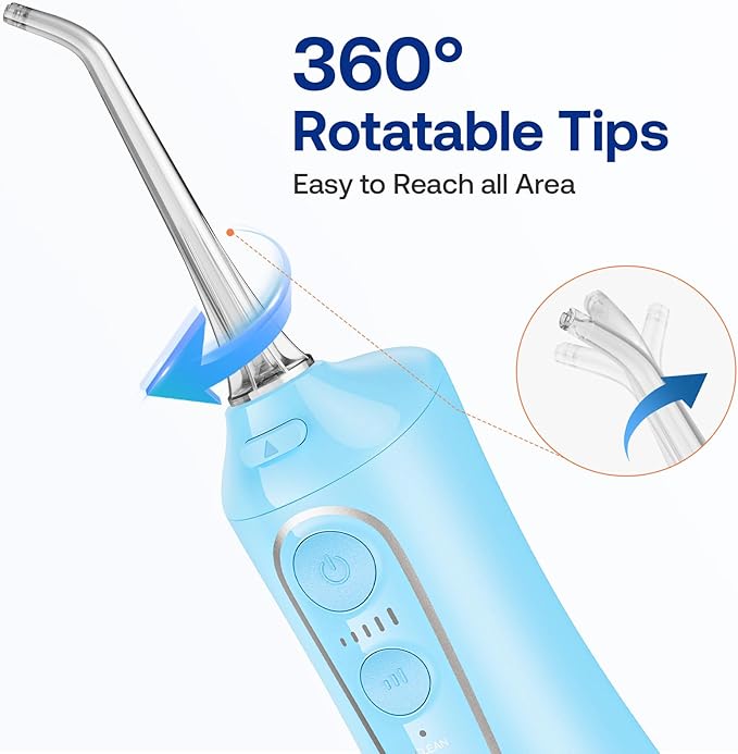 Bitvae C6 Rechargeable Portable Water Flosser, 300ML Water Dental Flosser Pick for Teeth, Gums, Braces, 3 Modes 5 Intensities, Waterproof Cordless Water Flosser for Cleaning, Sky Blue