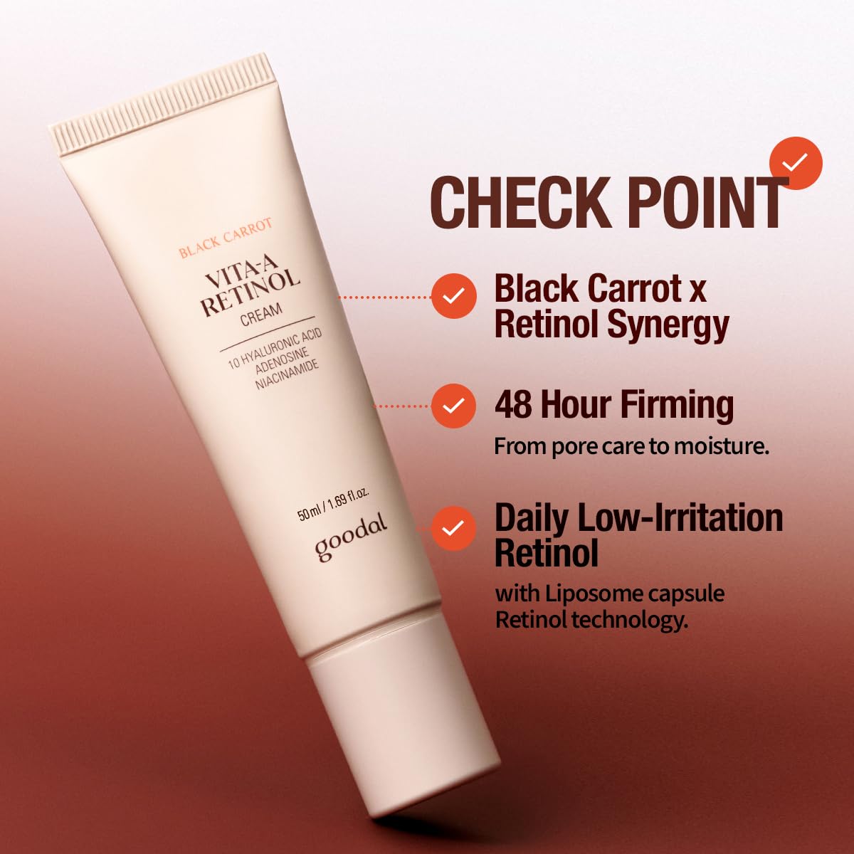 GOODAL Black Carrot Retinol Cream 1.69 fl.oz (50ml) – Beginner Friendly Korean Skin Care Moisturizer with Retinol, Niacinamide, Pore minimizer – 48H Lasting Hydration, Anti-Aging, Daily Cream