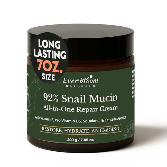 92% Snail Mucin Face Moisturizer Cream Large 7oz with Centella Asiatica, Squalane & Vitamin E, Lightweight Hydrating Korean Skin Care, Repair Cream for Dull Skin, Fine Lines, Acne Sensitive Skin, CICA
