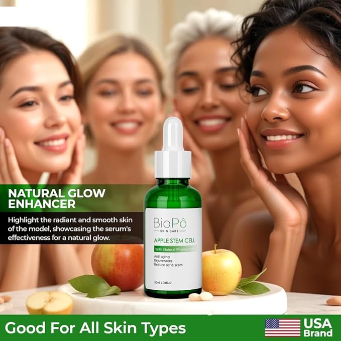 Apple Stem Cell Anti Aging Serum, Rejuvenates Skin, Reduces Acne Scars, Diminishes Fine Lines and Wrinkles, Hydrates Skin, For Radiant and Youthful Skin, 30 ml, Made in USA
