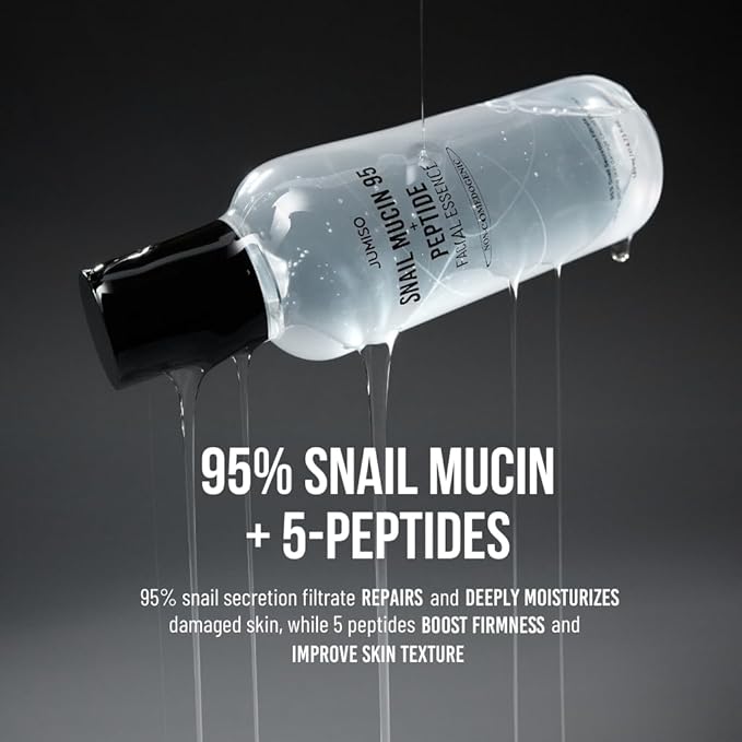 JUMISO Snail Mucin 95 Peptide Essence - Korean Face Toner with 5-Peptide Complex - Acne Sun Damage Repair Non-Comedogenic Texture Improvement Fragrance Free Cruelty Free All Skin Types 4.73 fl.oz.