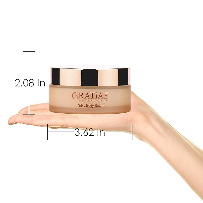 Gratiae organic beauty by nature silky body butter, anti aging skin care shea butter, moisturizer, hydrating stretch mark cream, firming, neck & Décolleté, Apple, Green Tea, and Ginger 5.95Fl.oz