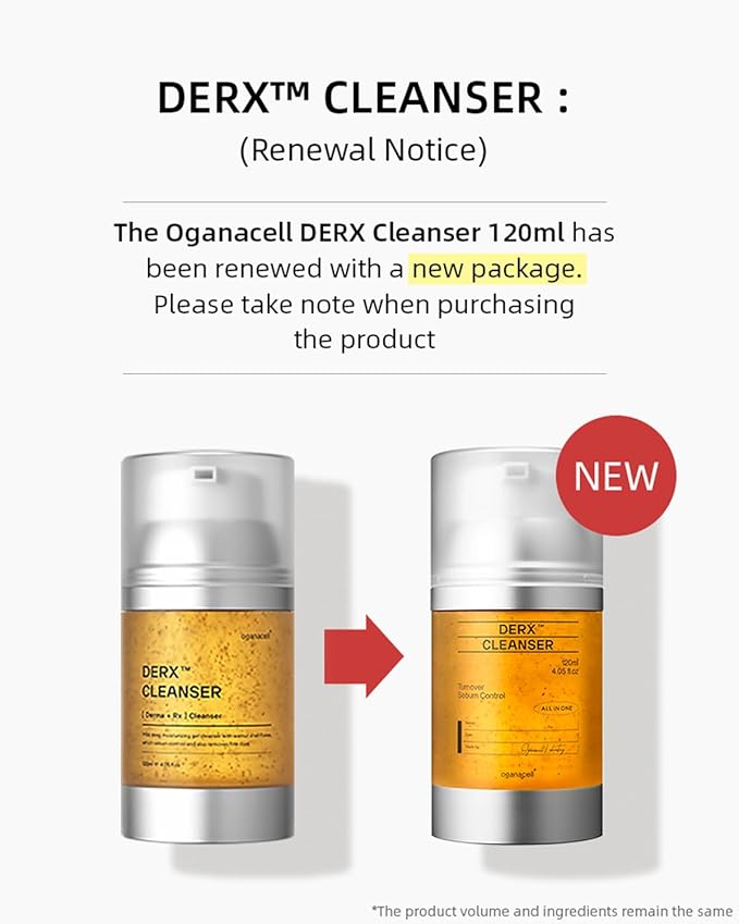 Oganacell DERX Revitalizing Facial Cleanser with Peptides & Walnut Microbeads - Gentle Exfoliating Gel To Foam for all Skin, Korean Clinic-Developed (120ml/4.05 fl.oz.)