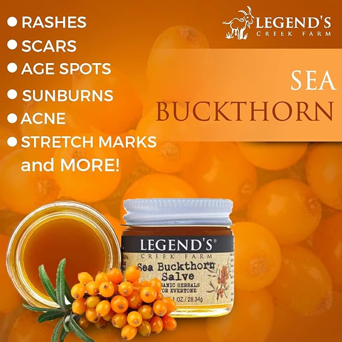 Legend's Creek Farm Herbal Salve - Healing Ointment with Sea Buckthorn Oil & St. John’s Wort - Natural Balm for Dry Skin & Skin Irritations - 1oz. Healing Balm Handmade in USA (Sea Buckthorn)
