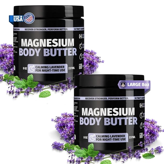 Coach Soak 2-Pack Nighttime Magnesium Body Butter, Thick Cream with High Magnesium Concentration, Soothes Muscles Overnight, Shea Butter, Almond Oil & Lavender, Large Size (Total of 16oz)