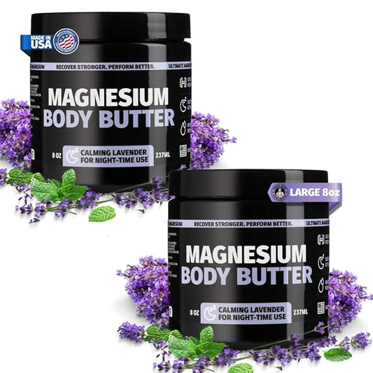 Coach Soak 2-Pack Nighttime Magnesium Body Butter, Thick Cream with High Magnesium Concentration, Soothes Muscles Overnight, Shea Butter, Almond Oil & Lavender, Large Size (Total of 16oz)