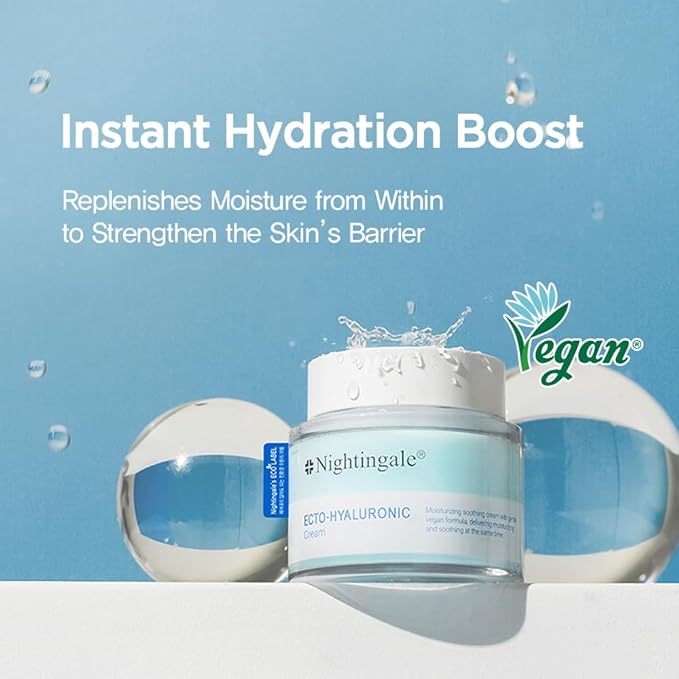 Nightingale Ecto-Hyaluronic Cream with 8 layer Hyaluronic Acid, Ectoin, Daily Face Moisturizer For Dry Skin, Fragrance Free, Hypoallergenic, Allergen Free, Cruelty Free, Vegan, Korean Skin Care