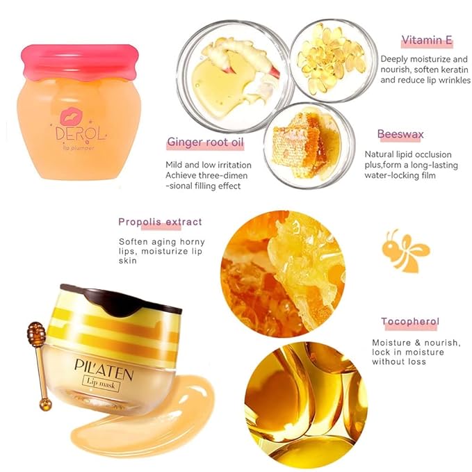 Lip Plumper Lip Mask Set, Bee Exfoliator