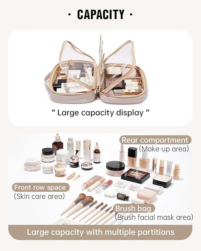 EACHY Travel Makeup Bag,Large Capacity Cosmetic Bags for Women,Waterproof Portable Pouch Open Flat Toiletry Bag Pattern Makeup Bag