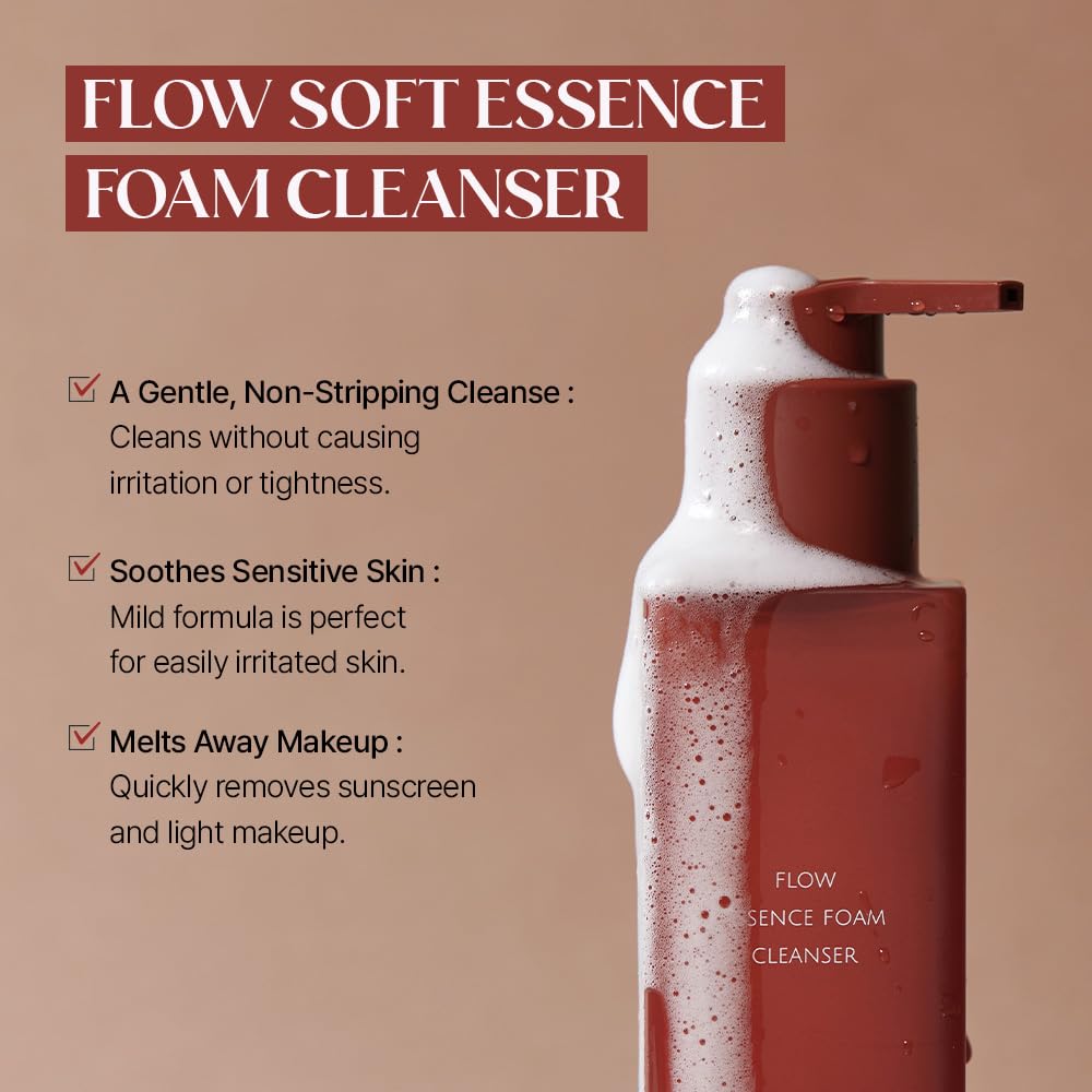 KOY Flow Essence Foam Cleanser – Gentle Hydrating Facial Cleanser with Soothing Lather, Korean Skincare for Sensitive Skin