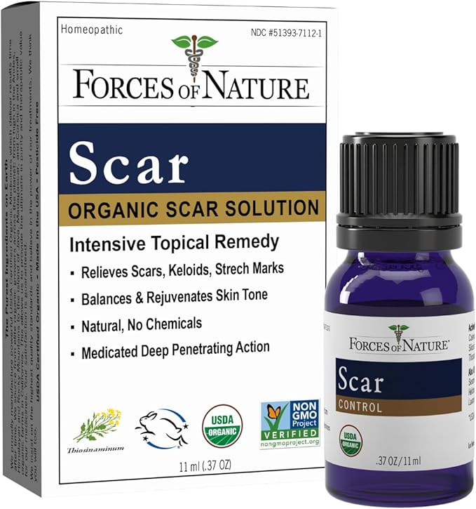 Forces of Nature Scar Treatment, Reduce Stretch Marks, Surgical Scars, Old and New Scars, Burn Scars, and Keloids, Organic Homeopathic Medicine for Skin Care, Promotes Healthy Skin, 0.37 FL OZ
