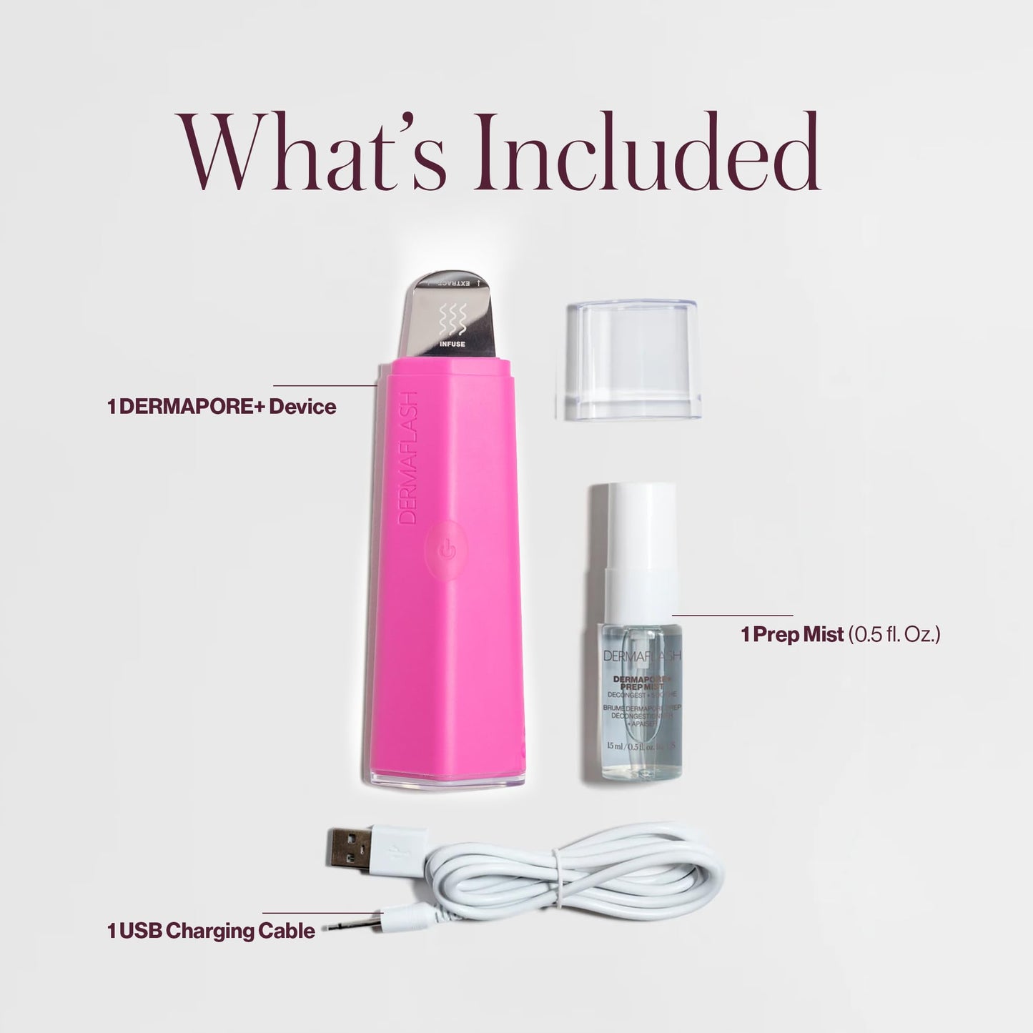 DERMAFLASH DERMAPORE+ Skin Care Device, Ultrasonic 2-in-1 Pore Extractor and Skincare Infuser, Pop Pink