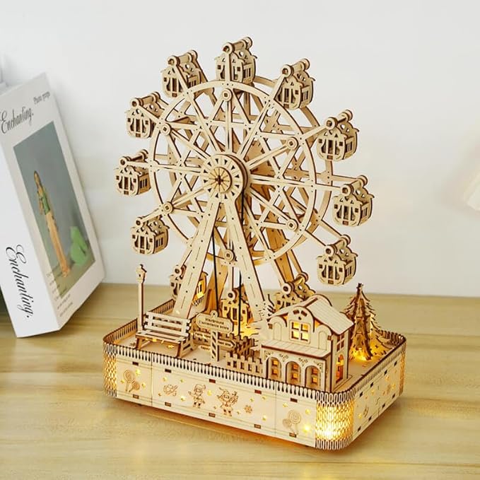 3D Wooden Puzzles for Adults 183pcs LED Light Music Ferris Wheel DIY Wooden Assembly Kit for Teens Home Decor