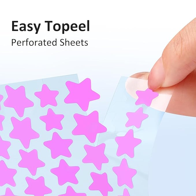 Star Pimple Patches for Face, Acne Patches, Cute Colorful Star Zit Covers with Hydrocolloid & Tea Tree Oil, Salicylic Acid Cica Extract 4 Sizes (8mm/9mm/11mm/14mm) | 612 Count
