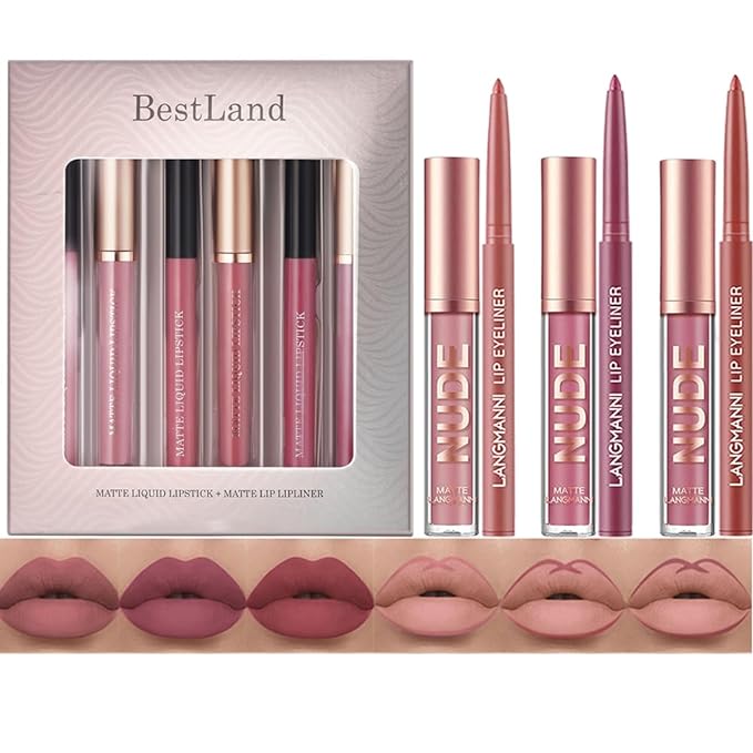 BestLand 6Pcs Matte Liquid Lipstick + Lip Liner