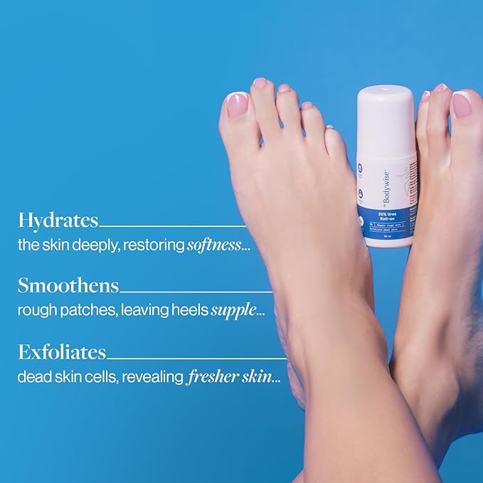 Be Bodywise 20% Urea Foot Cream Roll On 50ml | For Dry & Cracked Heels | With 2% Lactic Acid, Olive Oil & Vitamin E | Helps Repair and Moisturise Cracked Heels