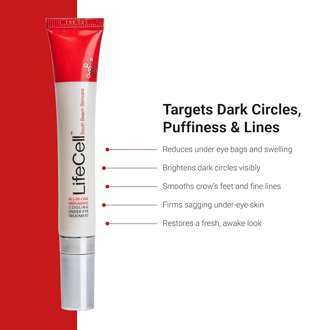 LifeCell All-in-One Eye Treatment – Anti-Aging Under Eye Cream for Puffiness, Dark Circles & Wrinkles – With Retinol, Vitamin C, Peptides & Hyaluronic Acid – Cooling Application