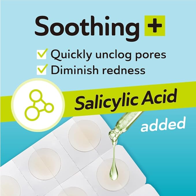 Invisible Salicylic Acid Pimple Patches for Face - Redness Reducing Hydrocolloid Acne Patches, Clear Pimple & Zit Patches for Blind Pimples - 132 Count 2 Sizes Soothing Plus (Clear Patch)