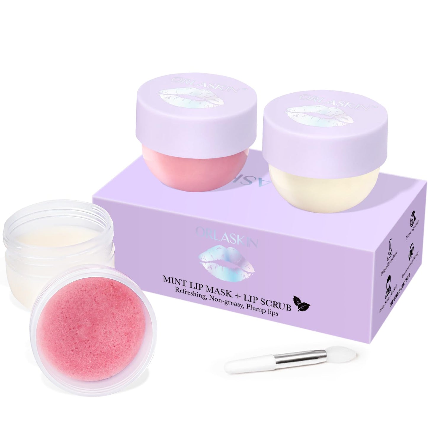 ORLASKIN Lip Mask & Lip Scrubber Exfoliator Lip Sleeping Mask Overnight for Dark Lips to Lighten Moisturizer Lip Butter Balm for Dry Chapped Cracked Peel Lips Skin Care（Mint Flavor）