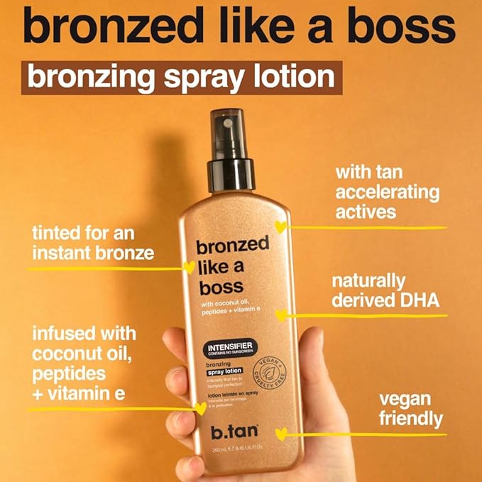 b.tan Sun Tanning Lotion Spray | Bronzed Like a Boss - Brown Outdoor Bronzing Spray Lotion Accelerator, Packed with Coconut Oil, Peptides, & Vitamin E, Austrailian Brand, 8.45 Fl Oz