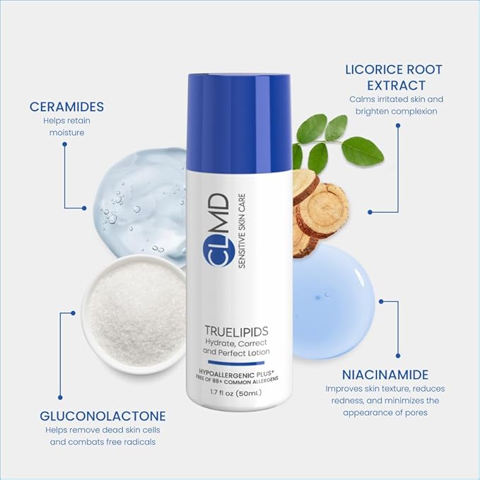 CLMD Hydrate, Correct & Perfect Lotion – Unscented Lightweight Daily Moisturizer for Sensitive Skin – Restores Skin Barrier, Provides Long-Lasting Hydration, Reduces Fine Lines – 1.7 fl oz