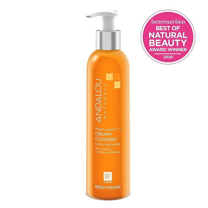Andalou Naturals Brightening Meyer Lemon + Vitamin C Creamy Cleanser | Gentle Face Wash to Even Tone & Boost Glow | Aloe Vera & Natural Ingredients | For Dull Skin | 6 oz