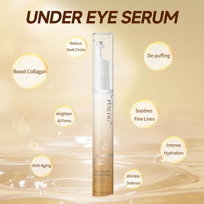 5% Caffeine & Retinal Eye Serum Roller - Undereye Dark Circle Treatment, Puffiness & Wrinkle Reduction, Gel-Based Formula Eye Cream, 0.51 fl oz