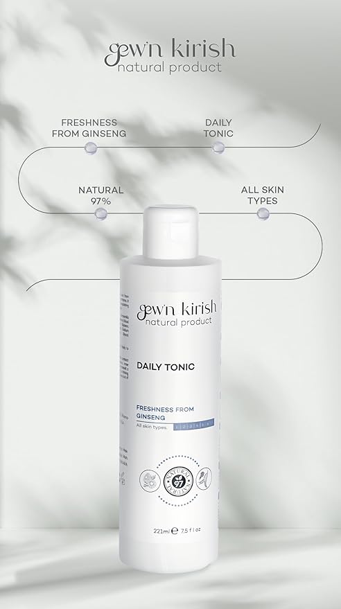 Gew’n Kirish Daily Tonic – Purifying & Hydrating Face Toner with Ginseng, Balances Sebum & Revives Skin, Suitable for Oily, Dry & Sensitive Skin, 7.5 fl oz