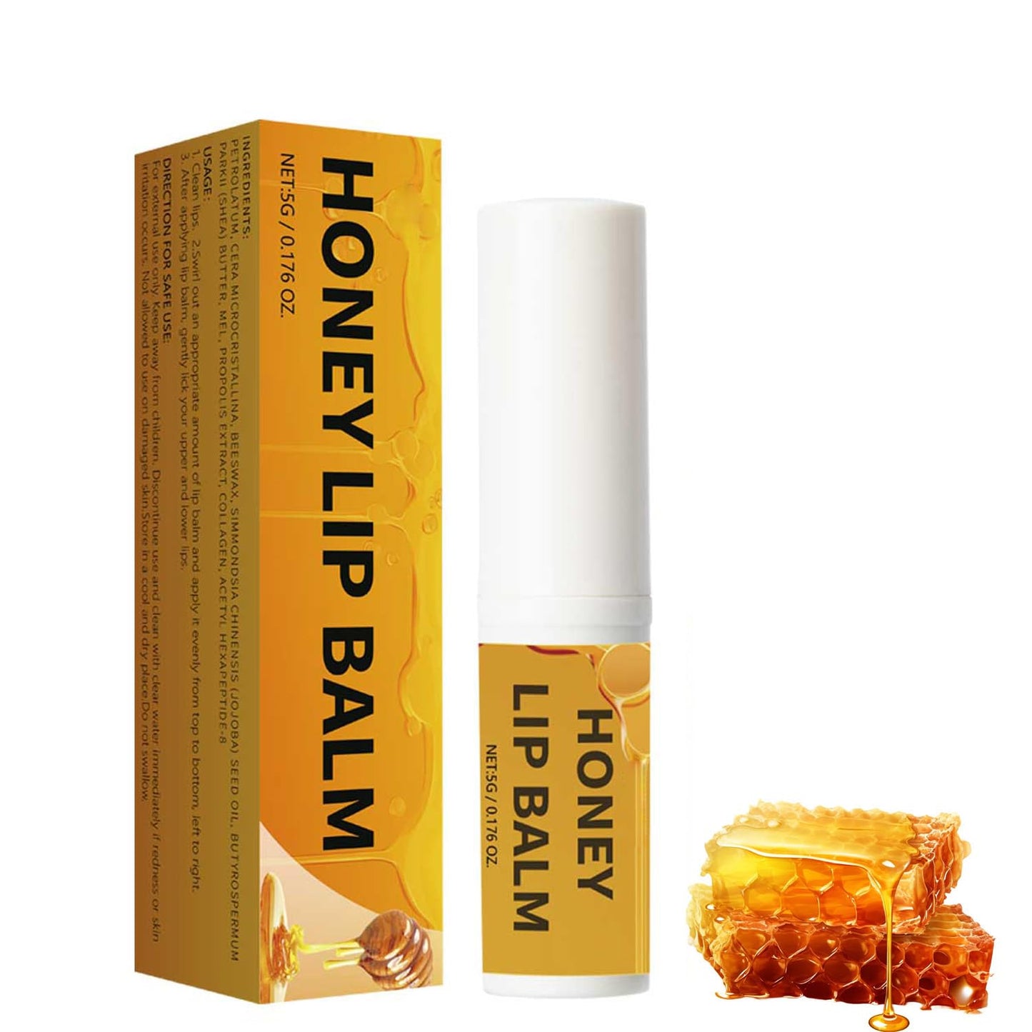 Honey Lip Balm,Organic Chapstick Lip Moisturizer,Hydrating for Dry & Chapped Lips with Collagen, Long-Lasting Moisturizing Daily Overnight Lip Mask,0.17 oz