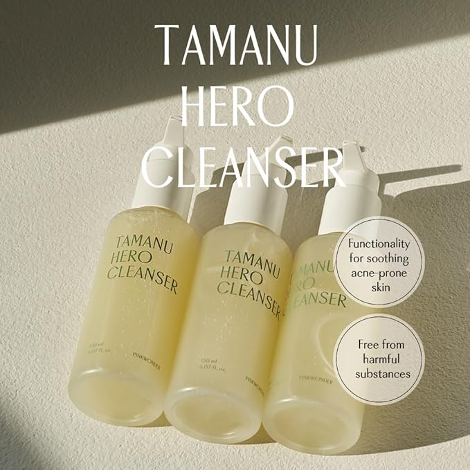 PINKWONDER Tamanu Hero Cleanser 5.07oz (150ml), Tamanu Oil and Salicylic Acid for Acne and Oily Skin, Daily Face Wash with Soothing and Moisturizing, Suitable for Sensitive Skin, Korean Skincare
