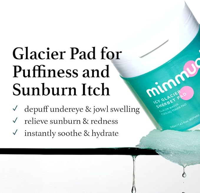 Ice Sorbet Toner Pads | Skin Prep Wipes for Puffiness, Under Eye Bags & Instant Face Lift | Gel Pads for Sunburn Relief & After Sun with 30% Glacier Water & Caffeine | Pack of 2 (120 Count)